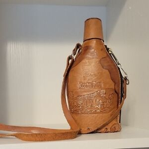Rustic Hand crafted Embossed Costa Rica  Leather Bottle Bag Leather Strap